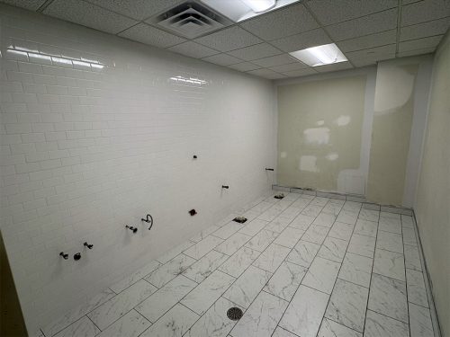Commercial Bathroom Remodel with Subway Tile Wall